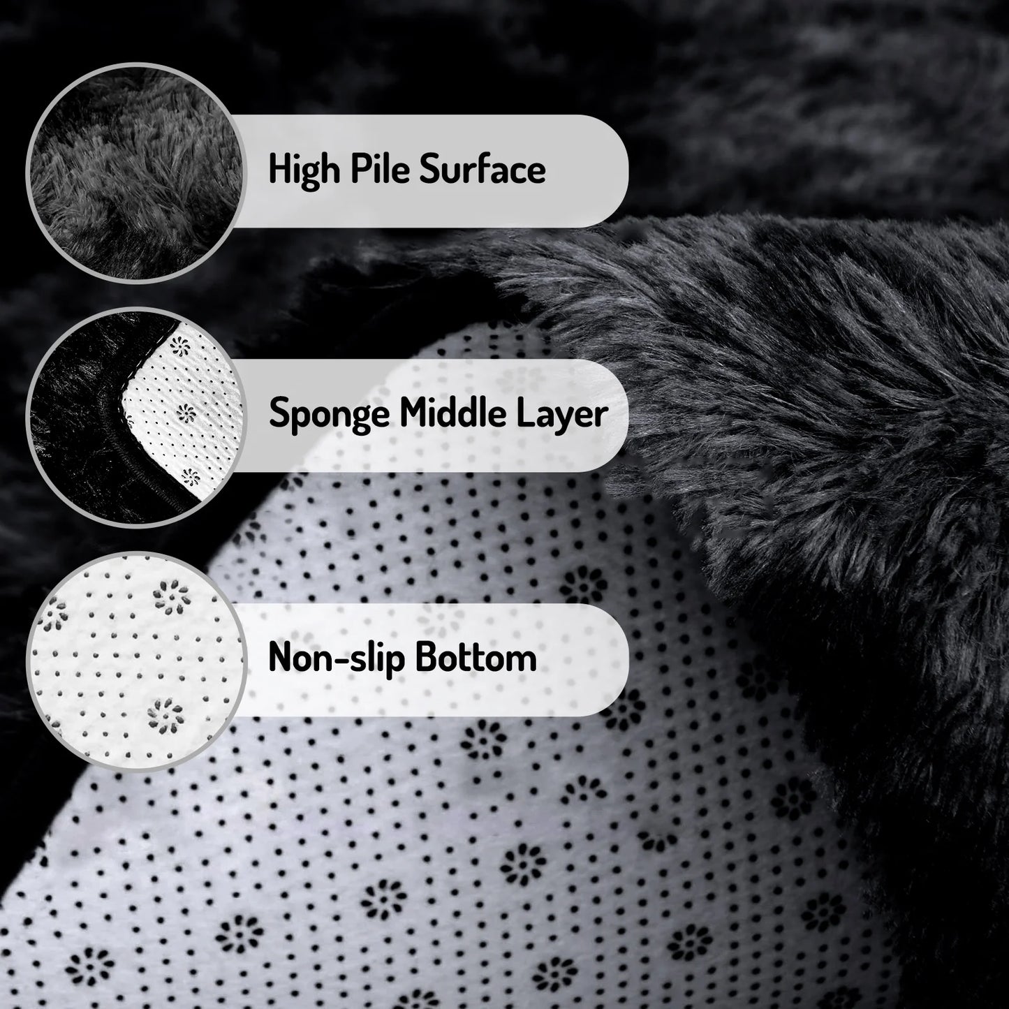 9Ft X 12Ft Area Rug, Soft Fluffy Area Rugs for Living Room Bedroom Kids Room Decor Carpet, Black
