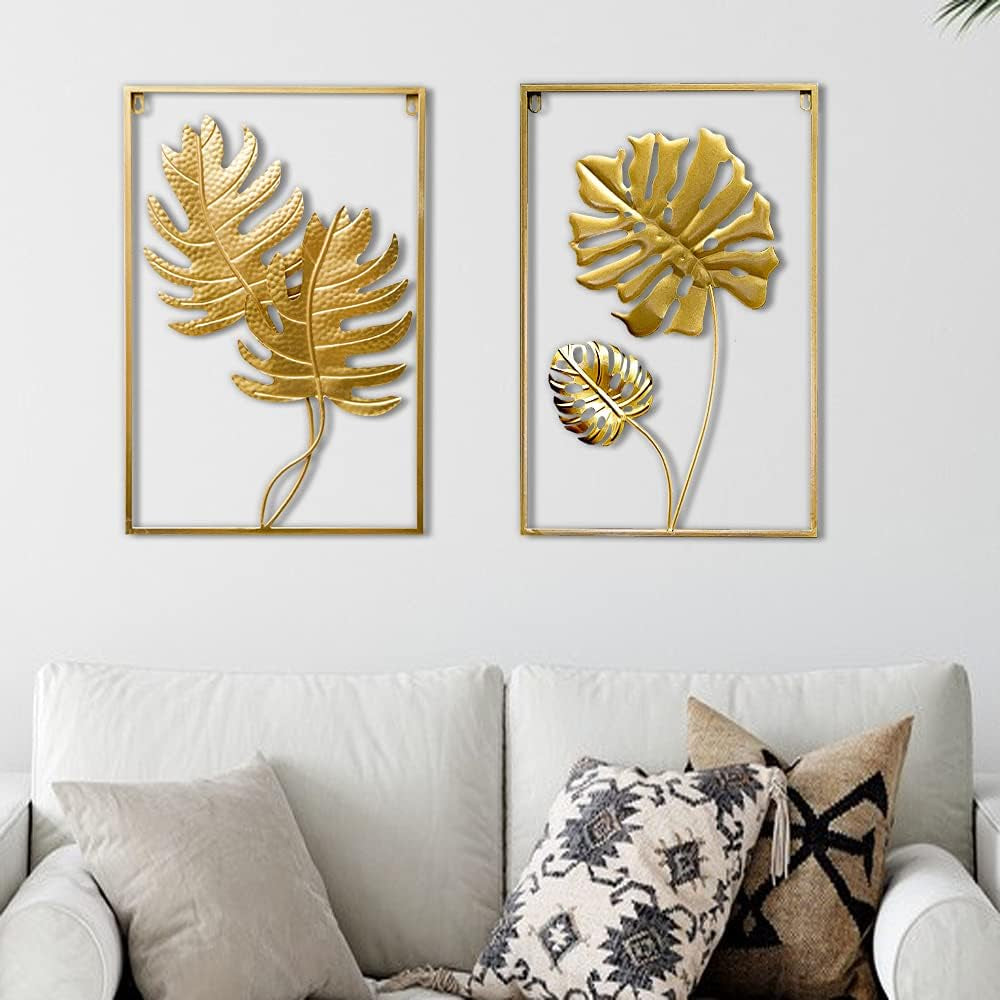 Gold Metal Wall Decor, 16" X 24" Gold Metal Leaf Wall Art, Wall Sculptures for Living Room, Home, Dining Room