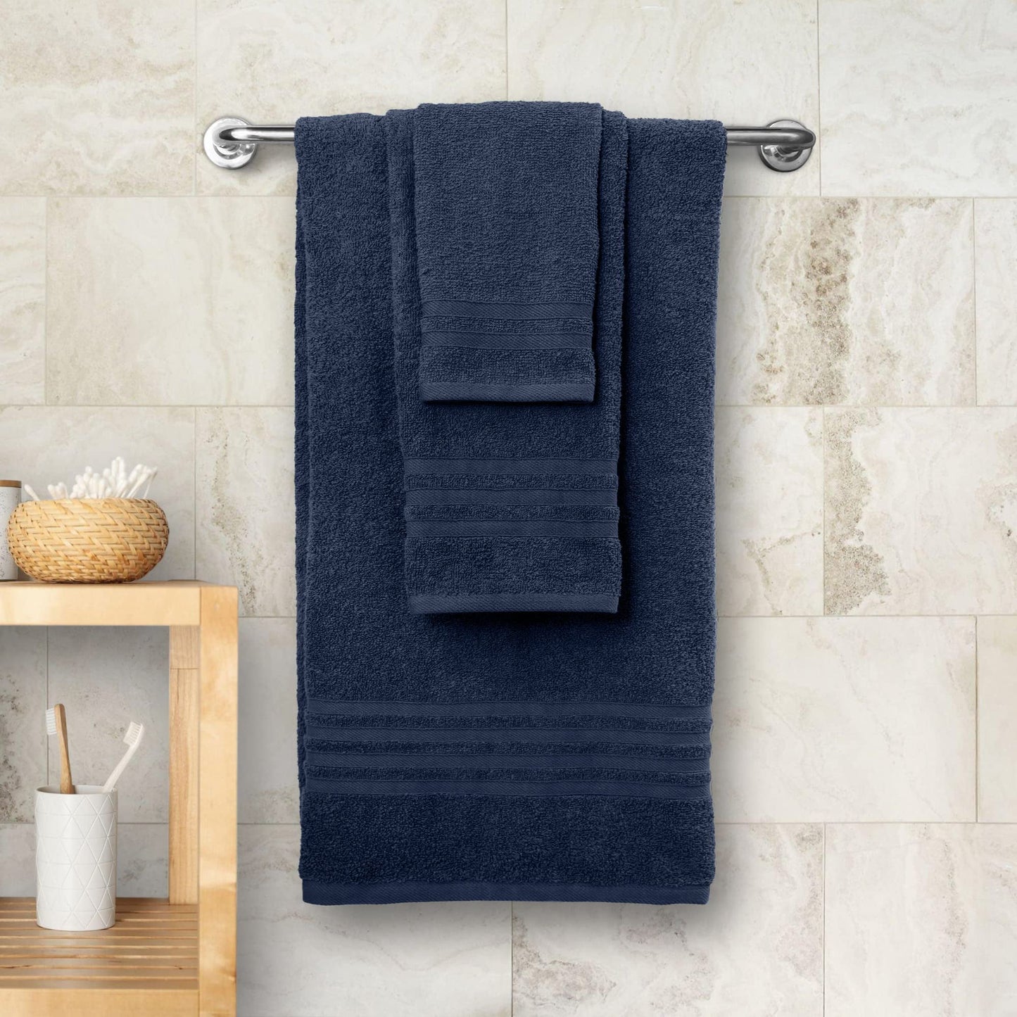 12 Piece Bath Towel Set for Bathroom - Wealuxe Collection 2 Bath Towels, 4 Hand Towels, 6 Washcloths 100% Cotton Soft and Plush Highly Absorbent, Soft Towel for Hotel & Spa - Navy