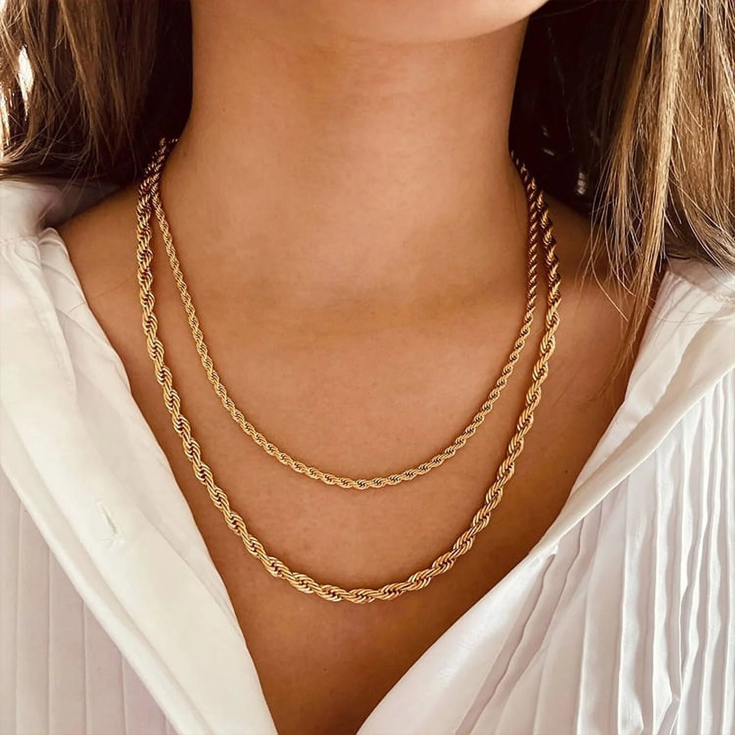 Men Necklace 18K Gold Plated Replacement Rope Chain for Men Gift 6Mm 20Inches 316L Stainless Steel