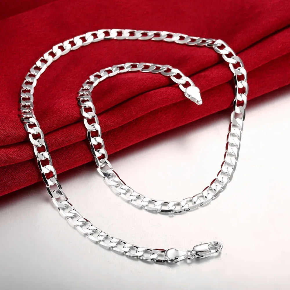 6MM 16Inch-24Inch Curb Chain Necklaces Silver Jewelry Men Necklace 925 Sterling Silver Necklace Colar Men Jewelry Accessories