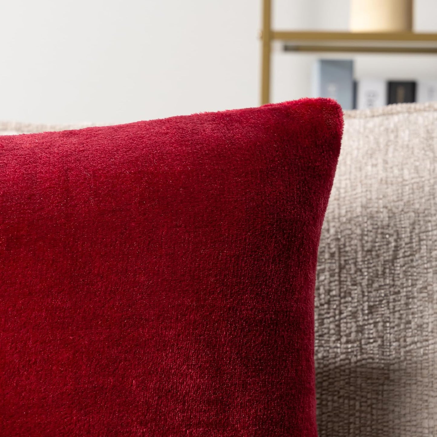Maroon Red Throw Pillow Covers 20X20 Set of 2, Decorative Pillow Cases for Bed Sofa Couch, Boho Aesthetic Accent Decor Cushion Bedroom Living Room, Velvet Square Euro Sham Covers, Burgundy Red