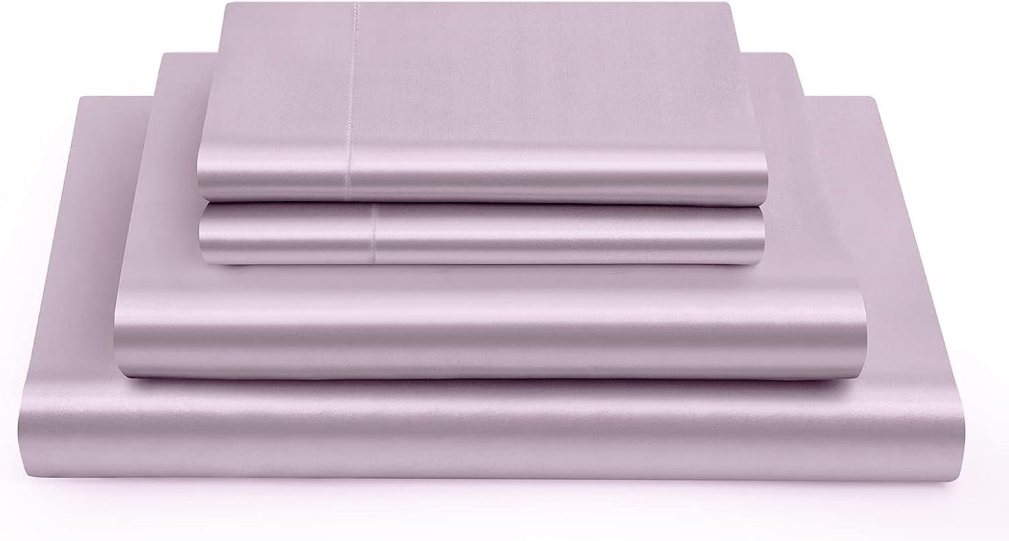 Satin Sheets Full Size Set - Luxury Lavender Satin Sheet Set, Fitted with Deep Pockets + Flat Sheet + 2 Pillowcases