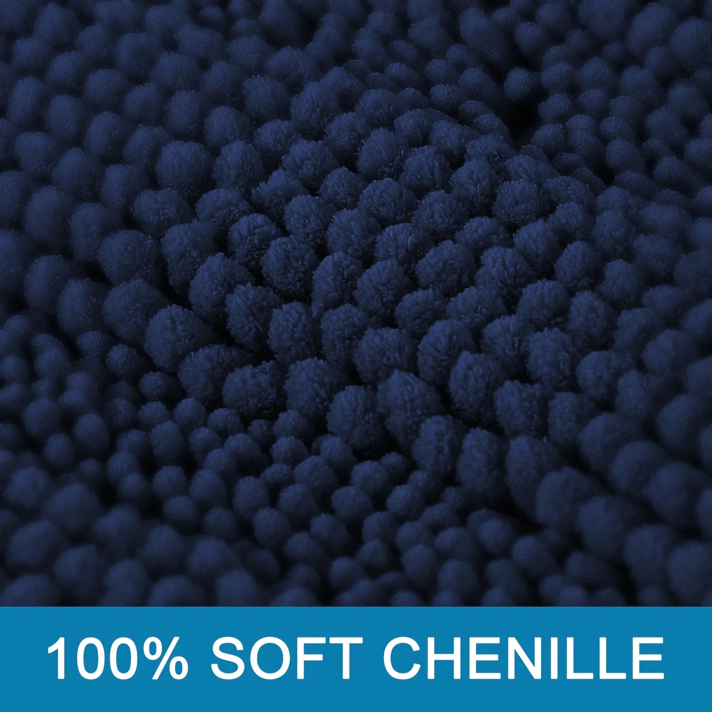 Chenille Shaggy Rug Collection Contemporary Solid Print Navy Microfiber Polyester Bath Rugs, 20" X 32" plus 17" X 24", Machine Washable, 2 Count