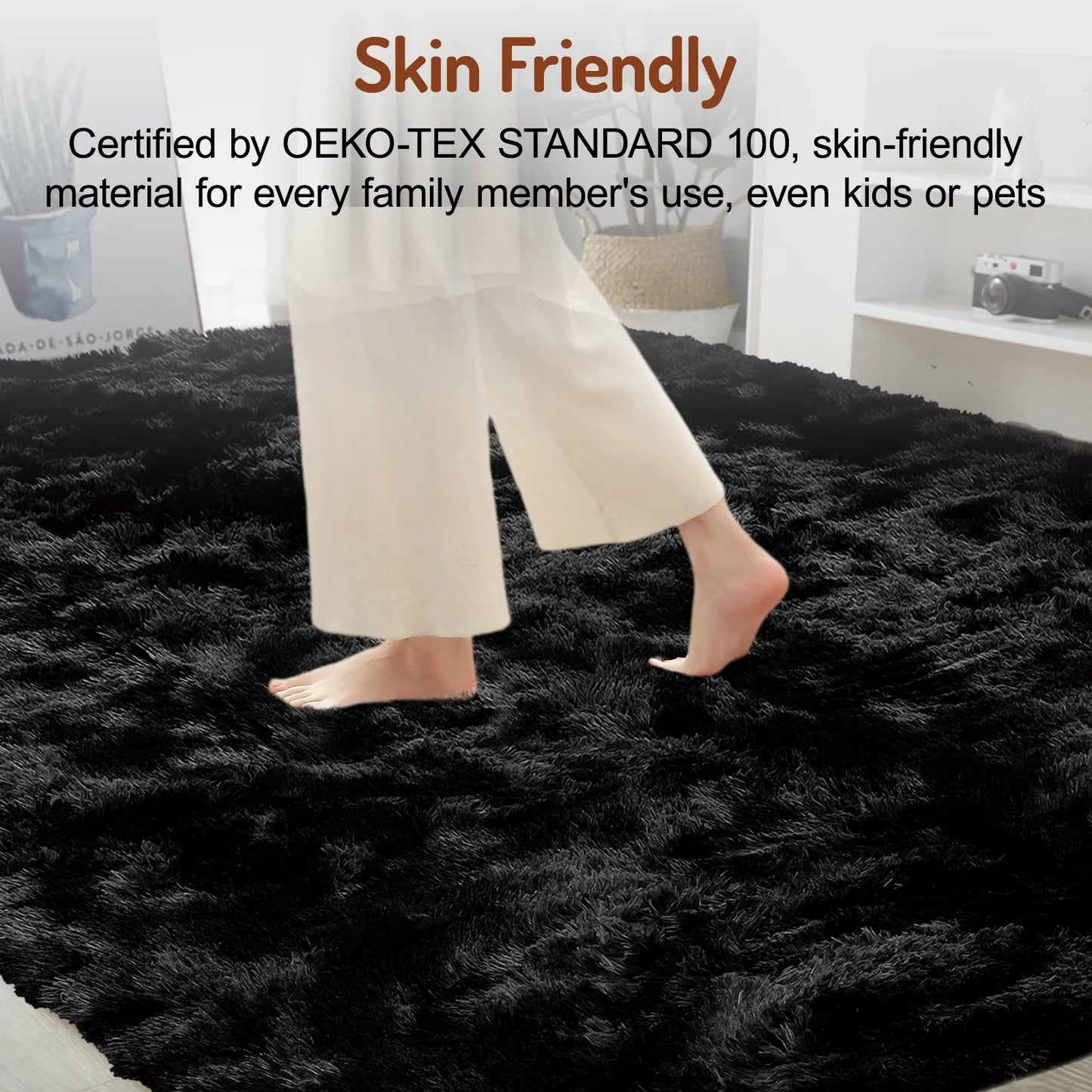 9Ft X 12Ft Area Rug, Soft Fluffy Area Rugs for Living Room Bedroom Kids Room Decor Carpet, Black