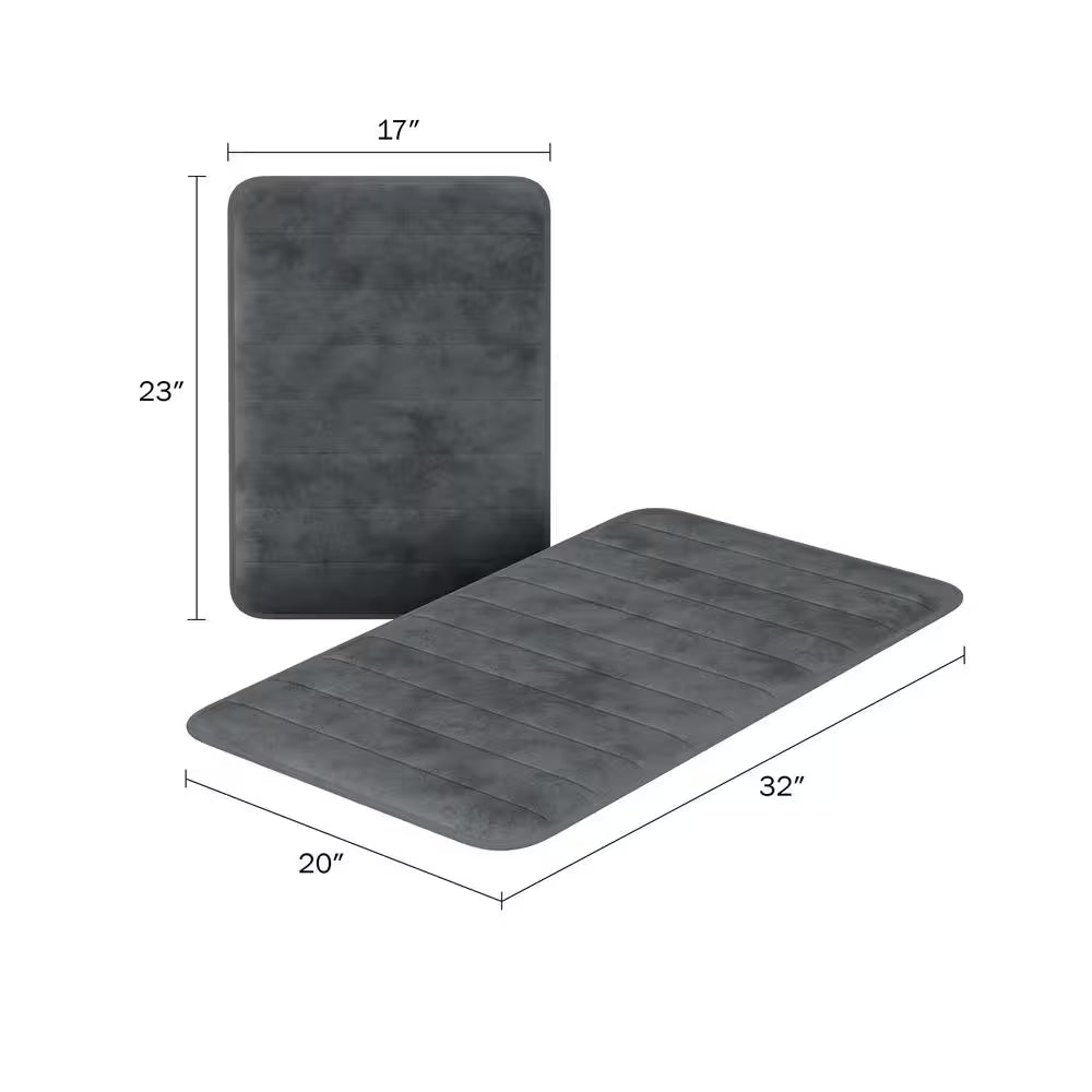 Gray 4-Piece Memory Foam Bathmats with Microfiber Top - Non-Slip Absorbent Rug Set