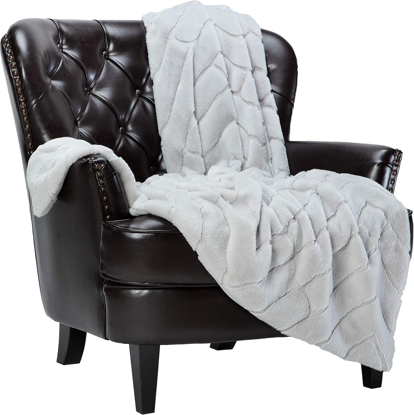 Premium Super Soft Emboss Faux Fur Silky Mink Throw Blanket - Luxurious Elegant Blanket for Sofa Chair Couch Bed & Living Room Decorative Royal Soft Reversible Blanket (50X65 Inches) Silver