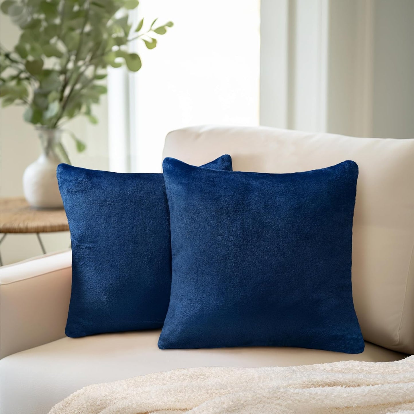 Navy Blue Throw Pillow Covers 18X18 Set of 2, Decorative Pillow Cases for Bed Sofa Couch, Boho Aesthetic Accent Decor Cushion for Bedroom Living Room, Velvet Square Euro Sham Covers, Dark Blue