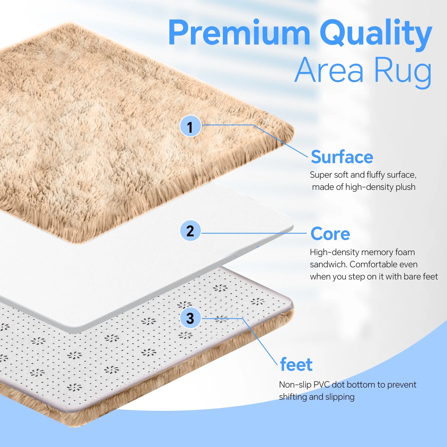 Area Rugs, 6Ft X 9Ft Shaggy Area Rugs for Living Room Bedroom, Soft Fluffy Rugs & Plush Decorative Rug for Indoor Home Floor Carpet Mat Khaki