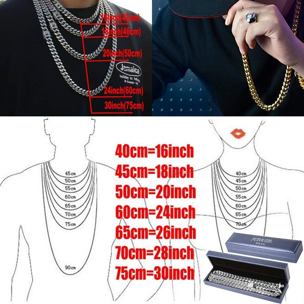 Miami Cuban Link Chain Set for Men 18K Gold Plated Stainless Steel 10/12Mm Curb Bracelet Necklace Diamond Chains
