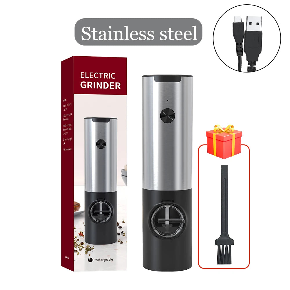 Usb Rechargeable Electric Salt and Pepper Grinder with Adjustable Coarseness Refillable Mill Battery Powered Kitchen Gadget