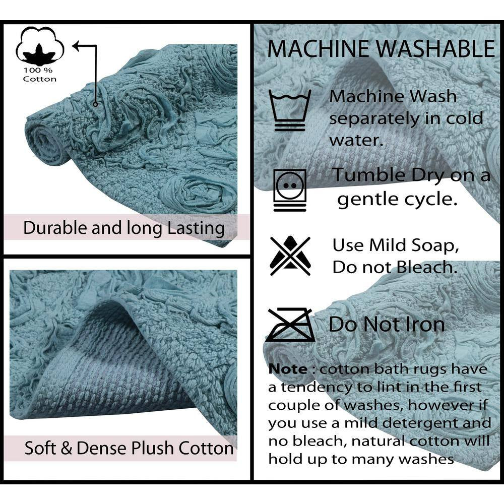 Modesto Bath Rug 100% Cotton Bath Rugs Set, 2-Piece Set(S+M), Blue