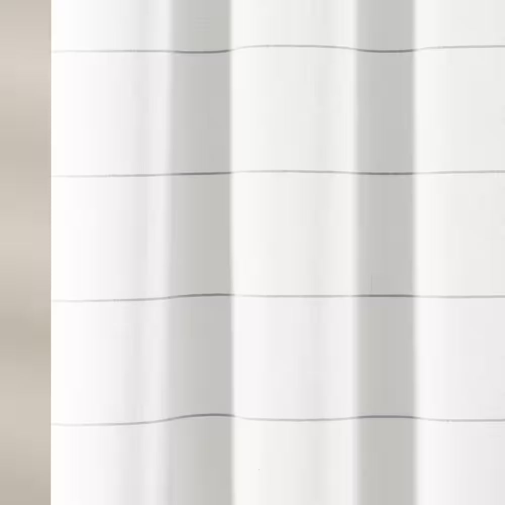 72 In. X 72 In. Gray Stripe Yarn Dyed Tassel Fringe Woven Cotton Shower Curtain