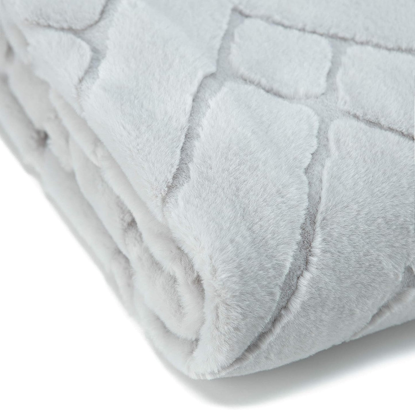 Premium Super Soft Emboss Faux Fur Silky Mink Throw Blanket - Luxurious Elegant Blanket for Sofa Chair Couch Bed & Living Room Decorative Royal Soft Reversible Blanket (50X65 Inches) Silver