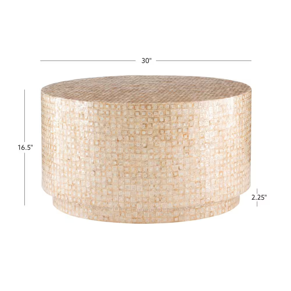 Mina 29.92 In. Gold round Resin Top Capiz Shell Coffee Table