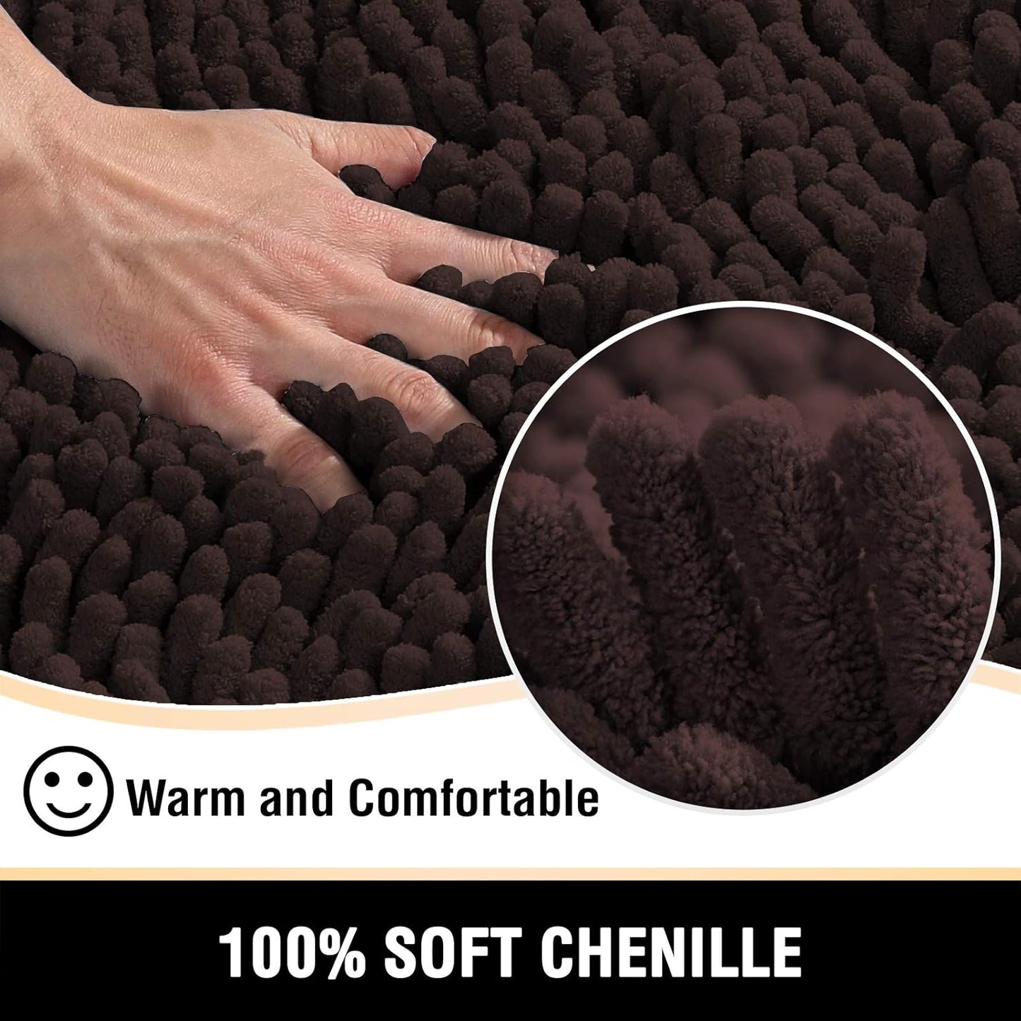 Bathroom Rugs Bath Mats for Bathroom Non Slip Luxury Chenille Bathroom Rugs Extra Soft Absorbent Shaggy Bathroom Mat Rugs Washable Fast Dry 2 Piece (Chocolate, 24" X 36"/20" X 32")