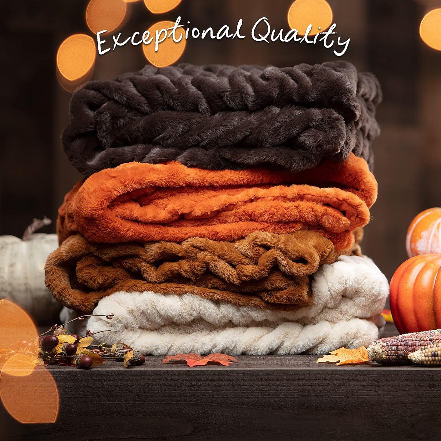 Premium Ruched Faux Fur Throw Blanket - Luxurious, Soft Reversible Mink Blanket - 50" X 65” - Cloud