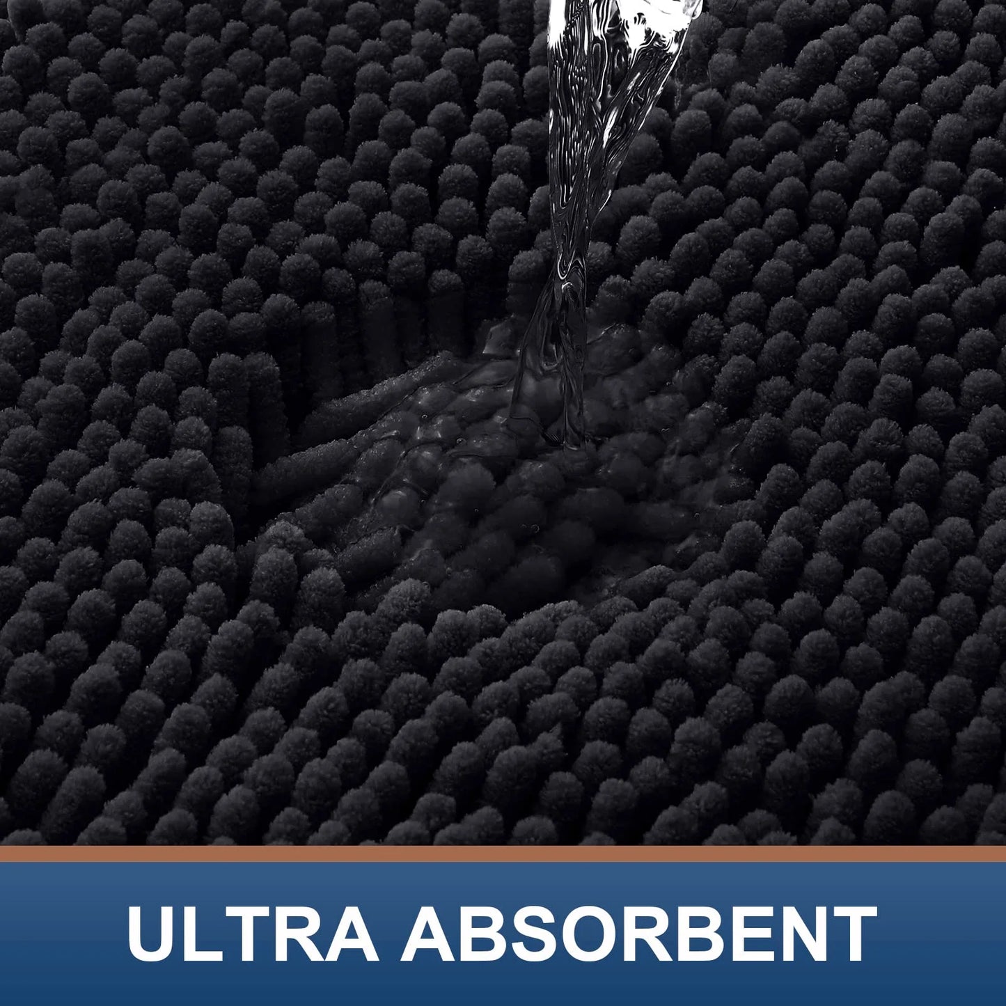 Luxury Chenille Bathroom Rugs, Extra Soft and Absorbent Bath Mat, Black, 24"X47"
