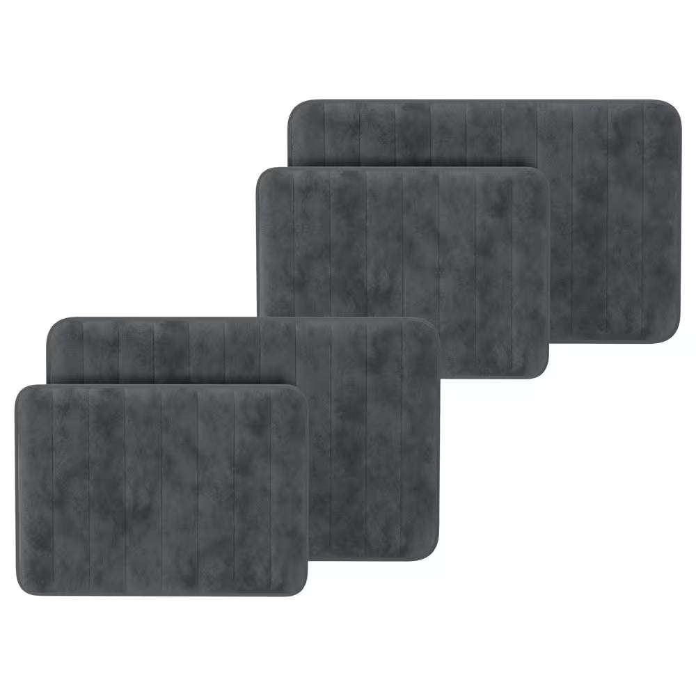 Gray 4-Piece Memory Foam Bathmats with Microfiber Top - Non-Slip Absorbent Rug Set