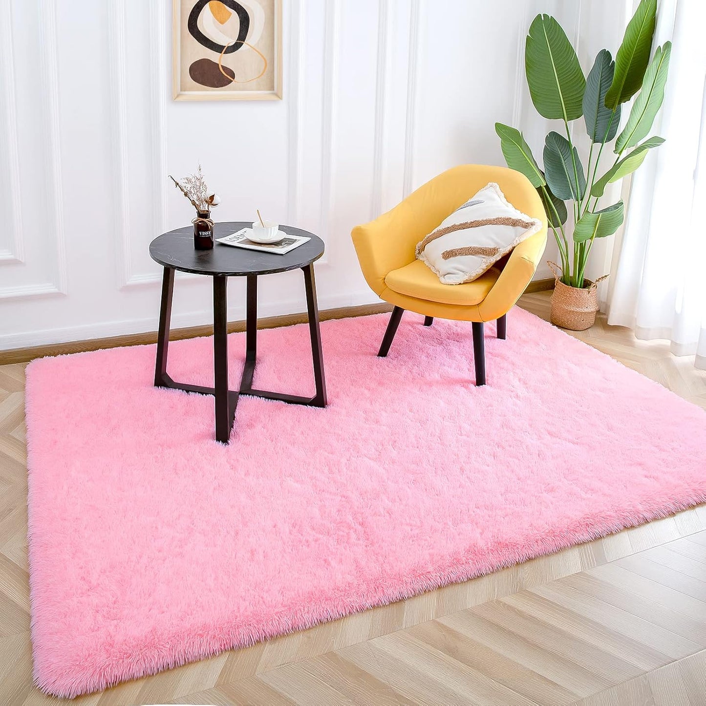 Fluffy Area Rugs for Bedroom, Soft Shaggy Rug for Living Room, Nursery Indoor Rugs Plush Floor Carpet Non-Slip Furry Play Mat for Kids Girls Room Modern Home Decor, 4 X 5.3 Feet Pink