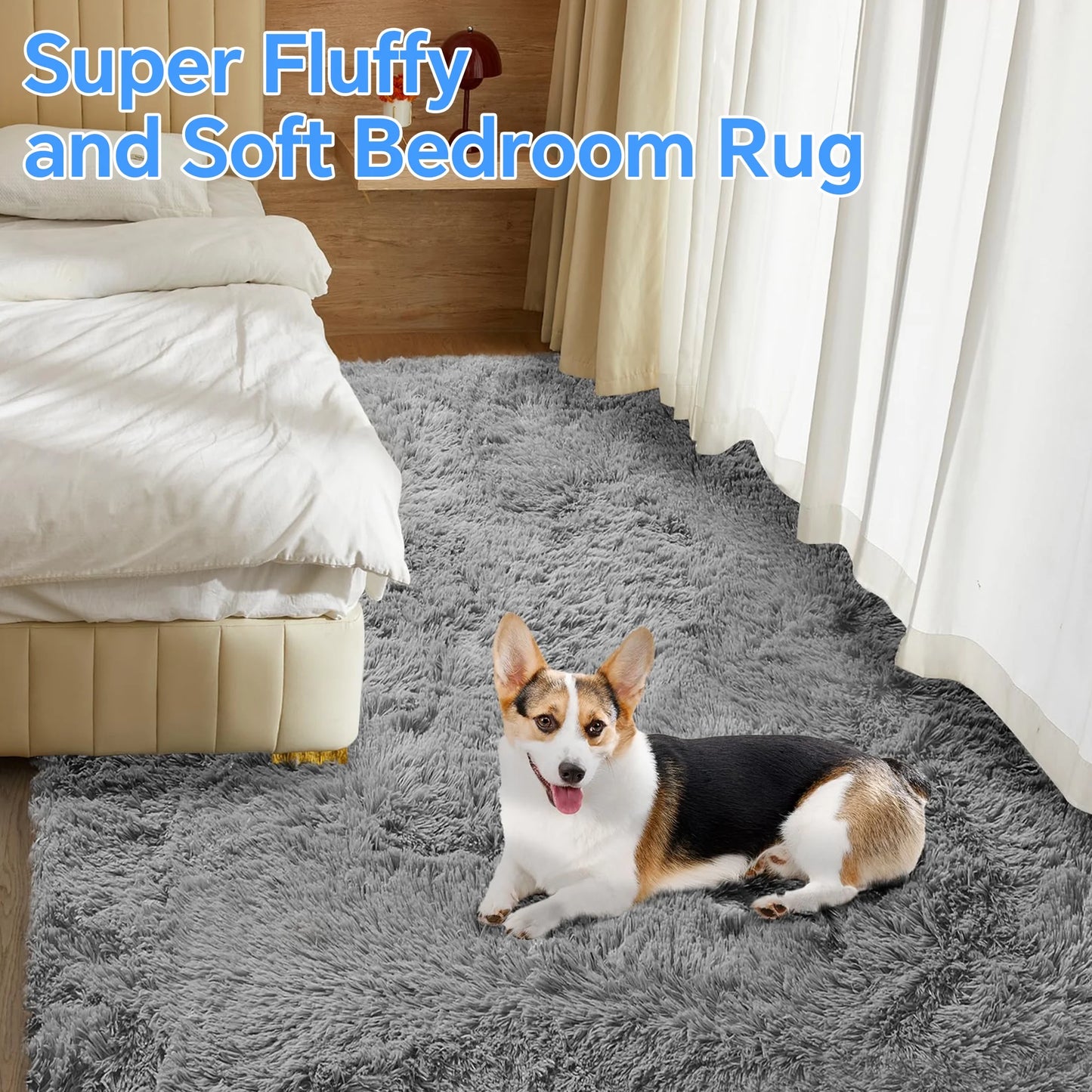 Fluffy Rugs, 8Ft X 10Ft Shaggy Rugs for Living Room Bedroom, Area Rug for Indoor Home Floor Carpet Mat Silver Gray