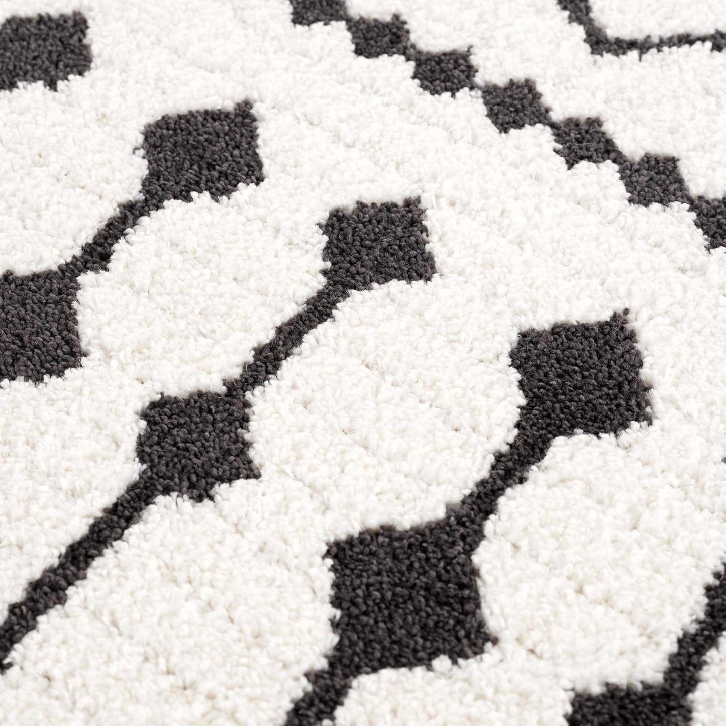 Ringwood Boho Moroccan Geometric Shag Area Rug for Living Room, Bedroom, Dining Room - Bohemian, Transitional - High Pile - Black and White, Charcoal - 8' 10" X 12'