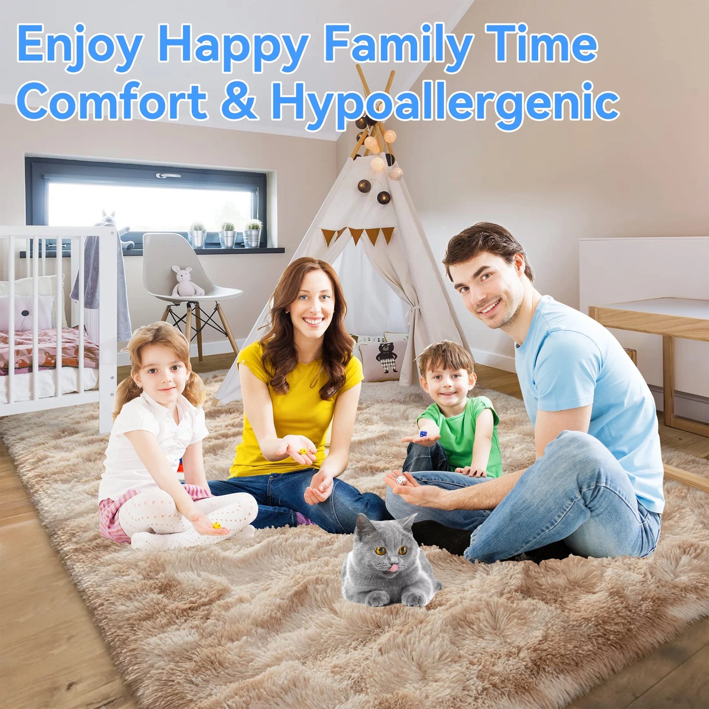 Area Rugs, 6Ft X 9Ft Shaggy Area Rugs for Living Room Bedroom, Soft Fluffy Rugs & Plush Decorative Rug for Indoor Home Floor Carpet Mat Khaki