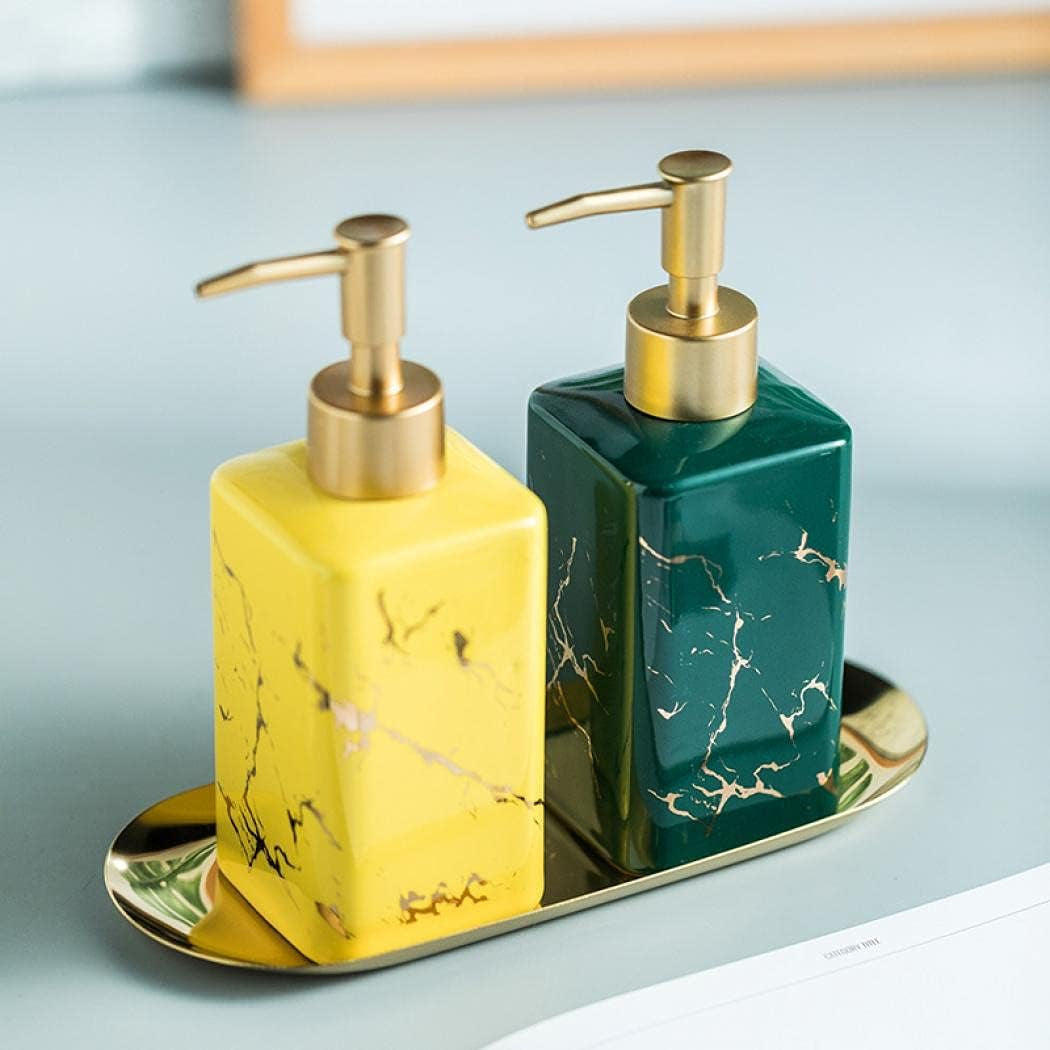 Soap Dispenser, Ceramic Marble Pattern Bathroom Accessories Hand Soap Dispensers Lotion Dispenser for Birthday Gift, Housewarming Gift, Home Decoration (E)