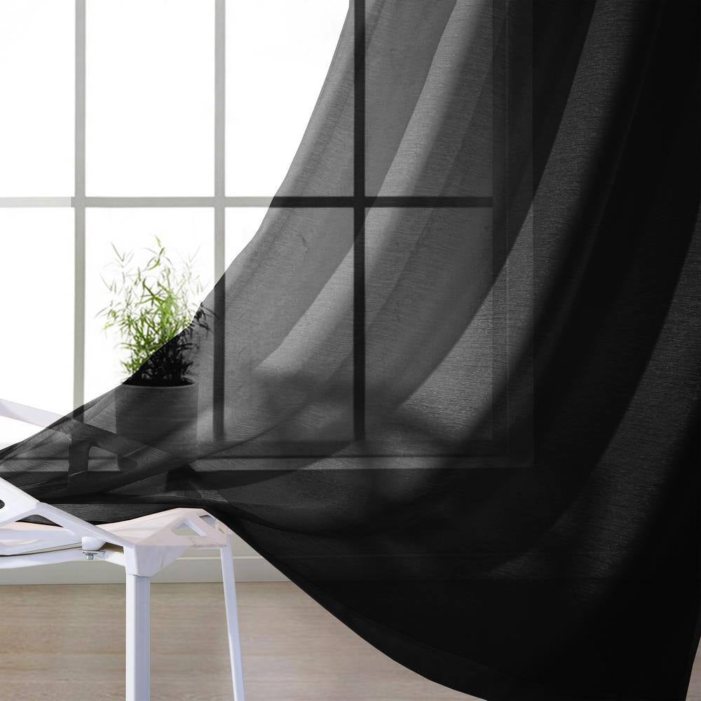 Black Solid Grommet Sheer Curtain - 55 In. W X 84 In. L (Set of 2)