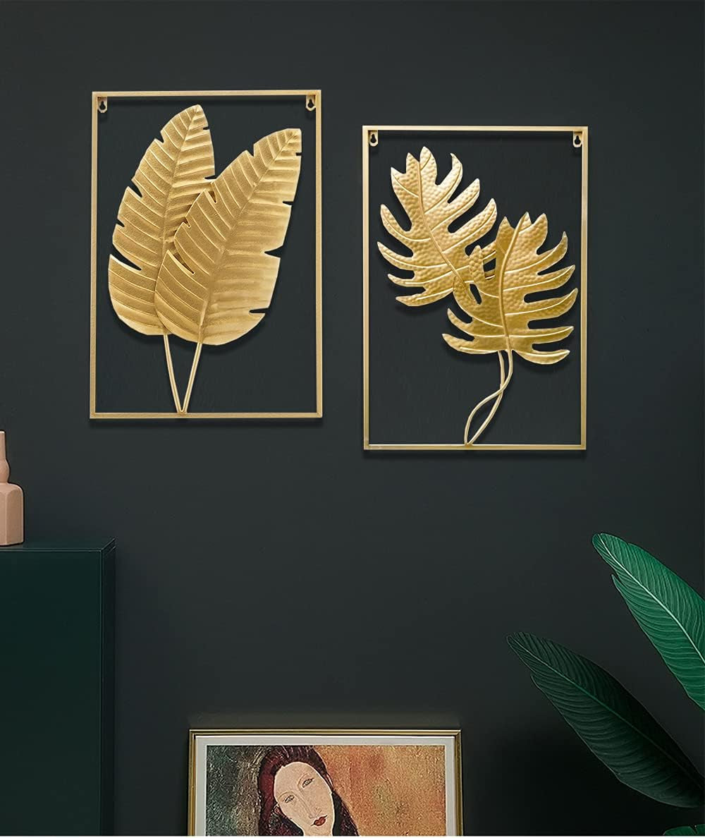 Gold Metal Wall Decor, 16" X 24" Gold Metal Leaf Wall Art, Wall Sculptures for Living Room, Home, Dining Room