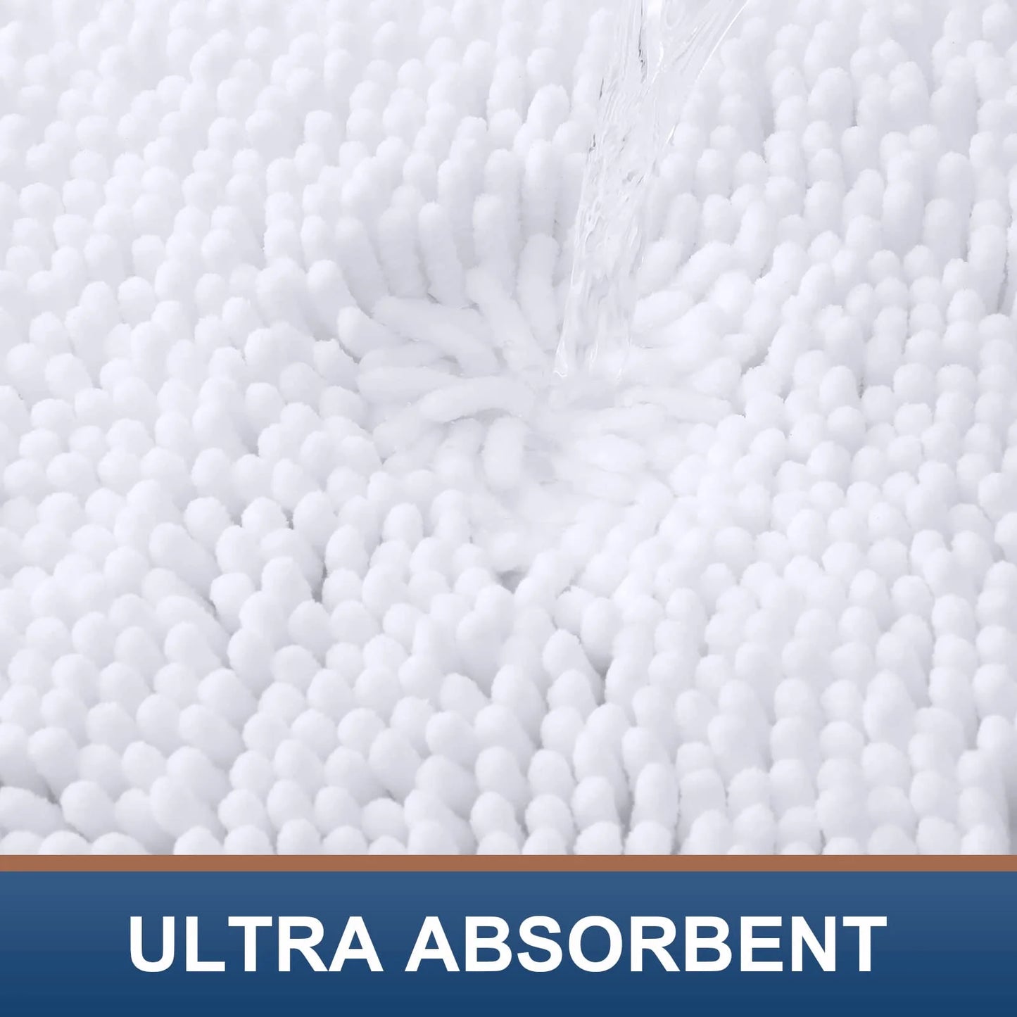 Luxury Chenille Bathroom Rugs, Extra Soft and Absorbent Bath Mat, White, 16"X24"