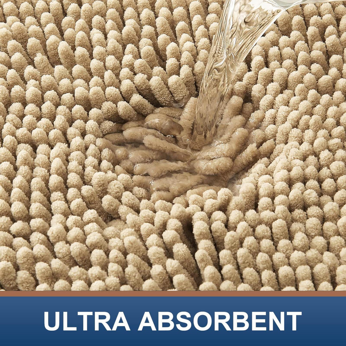 Luxury Chenille Bathroom Rugs, Extra Soft and Absorbent Bath Mat, Beige, 17"X47"
