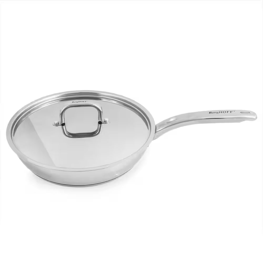 Belly Shape 4-Piece 18/10 Stainless Steel Skillet and Saucepan Set, SS Lid