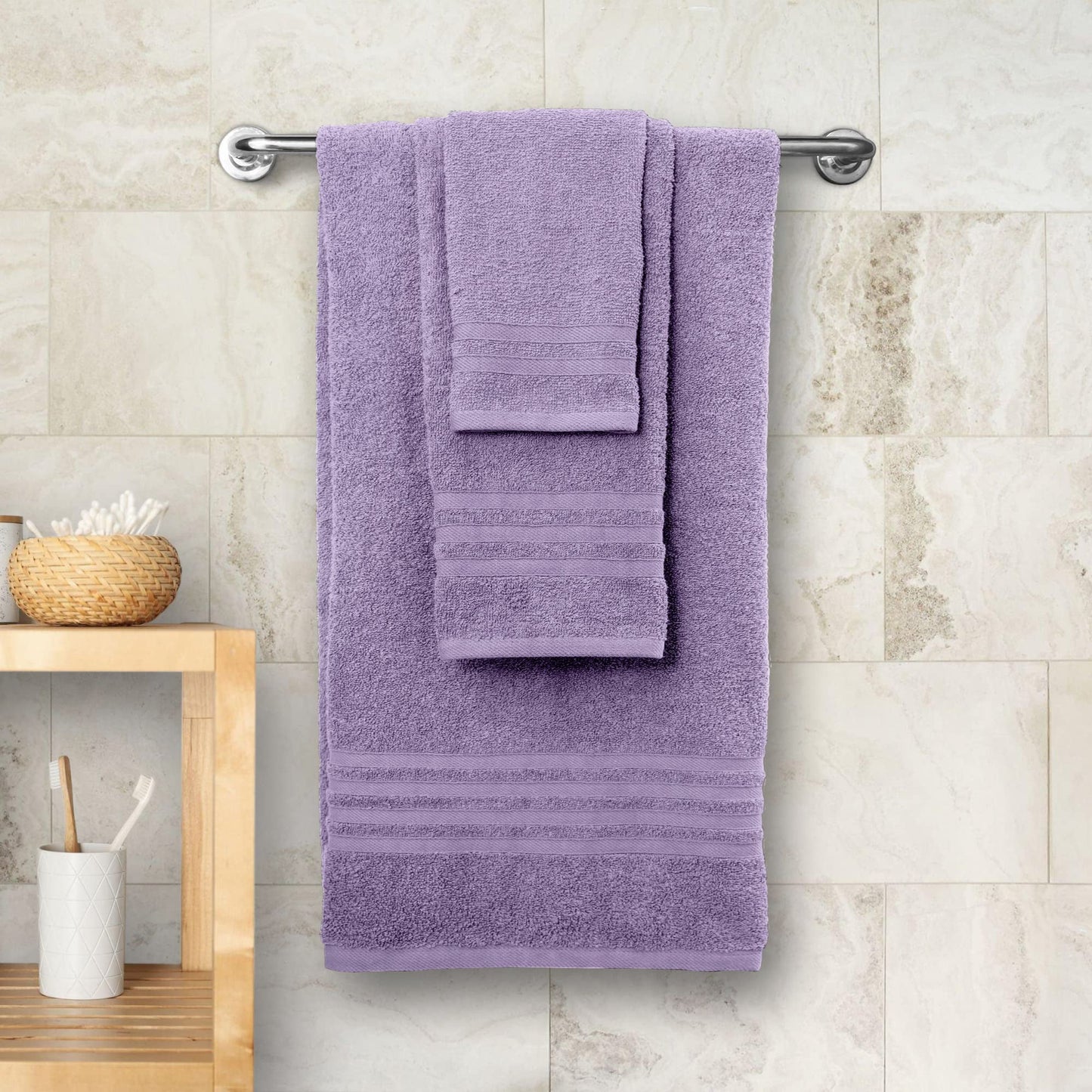 12 Piece Bath Towel Set for Bathroom - Wealuxe Collection 2 Bath Towels, 4 Hand Towels, 6 Washcloths 100% Cotton Soft and Plush Highly Absorbent, Soft Towel for Hotel & Spa - Lavender