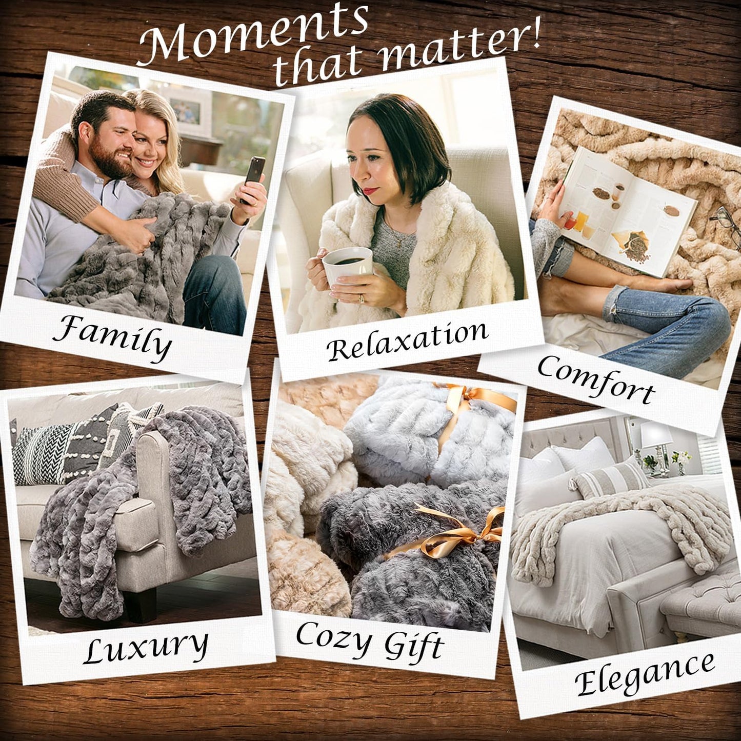 Premium Ruched Faux Fur Throw Blanket - Luxurious, Soft Reversible Mink Blanket - 50" X 65” - Cloud