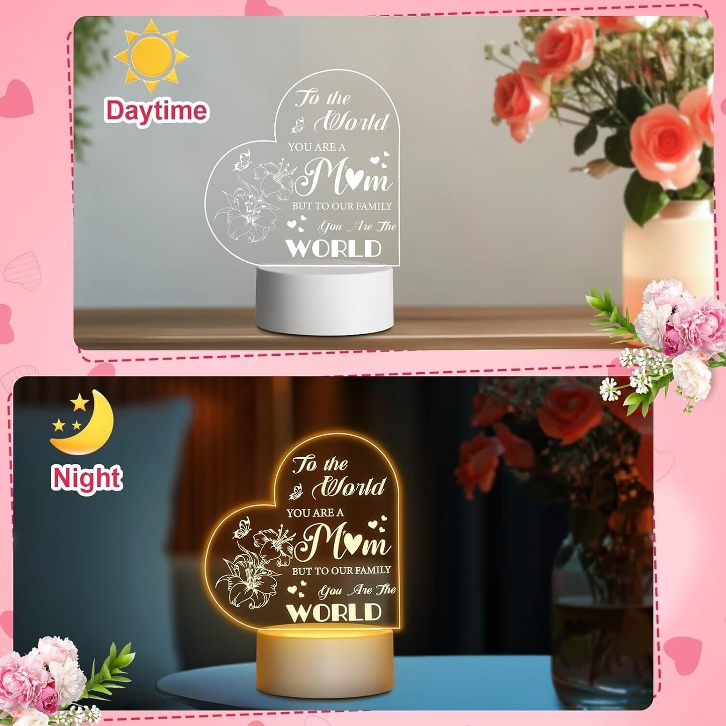 Mothers Day Gifts for Mom from Daughter Son Kids, Engraved Night Light Lamp Gift