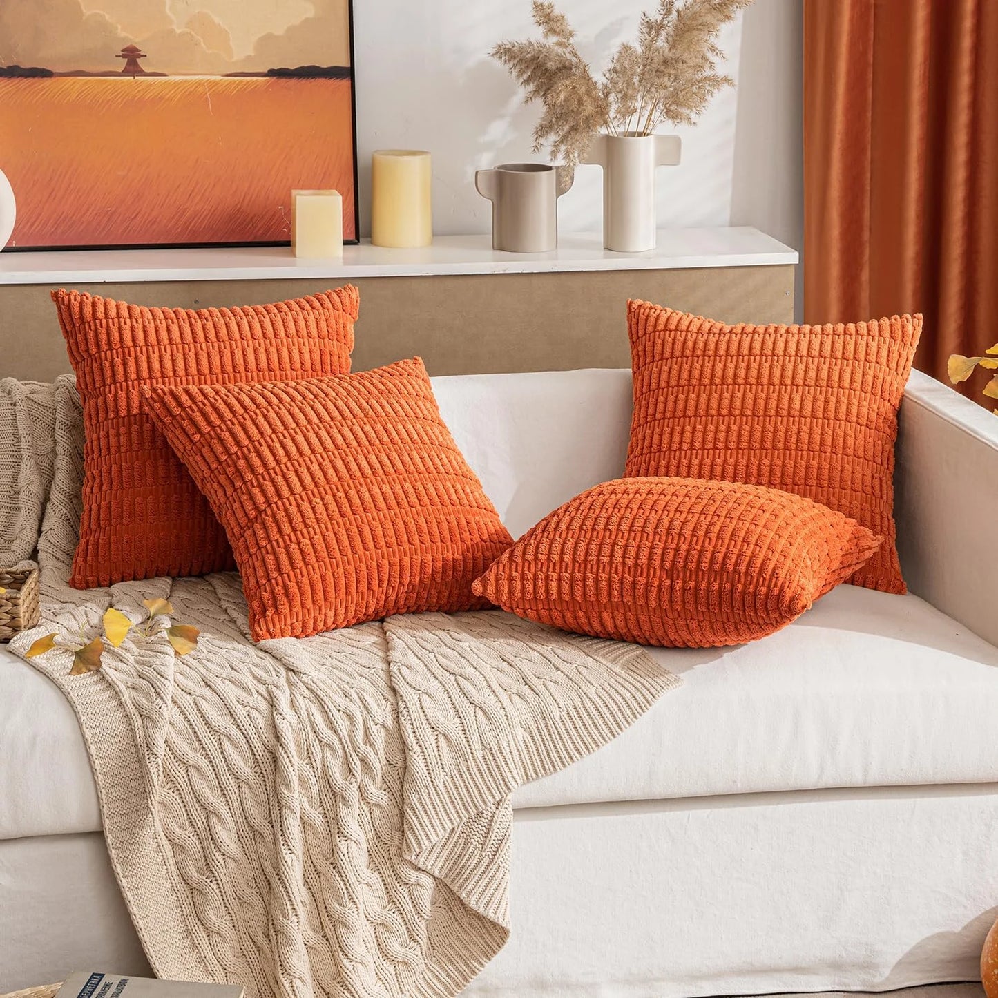Fall Pillow Covers Decorative Throw Pillow Covers 18X18 Inch Soft Boho Striped Fall Pillow Covers Modern Farmhouse Home Decor for Sofa Living Room Couch 2 Pack