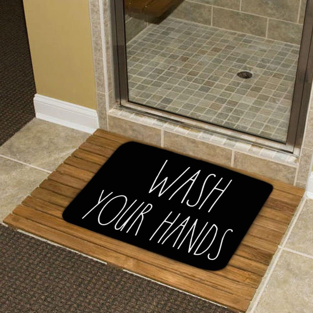 Area Rug 20 X 32 Inch Door Mat, Wash Your Hands Bath Mat - Black, Bathroom Decor, Funny Bathroom Decor, Funny Bath Mat, Inspired, Simple Bathroom Decor