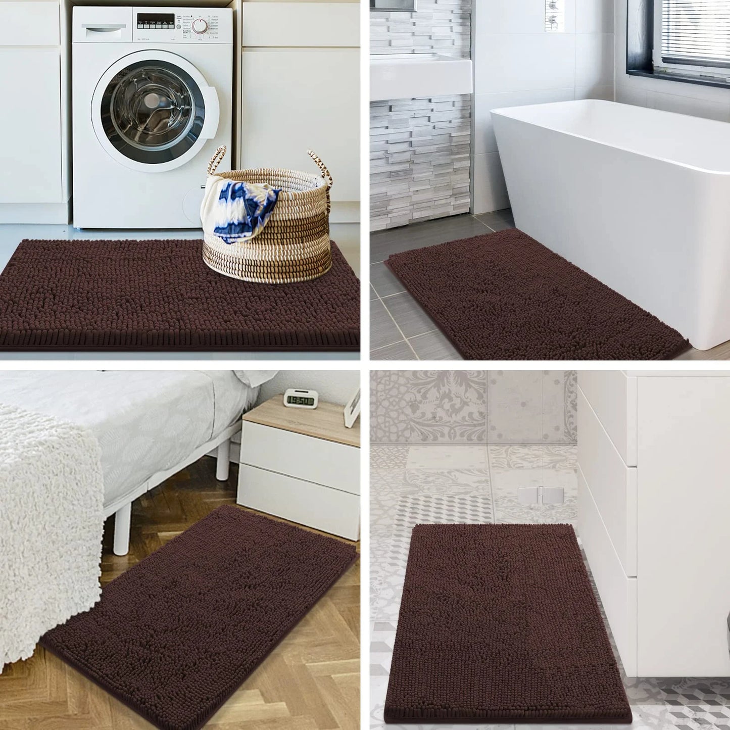 Luxury Chenille Bathroom Rugs, Extra Soft and Absorbent Bath Mat, Brown, 20"X30"