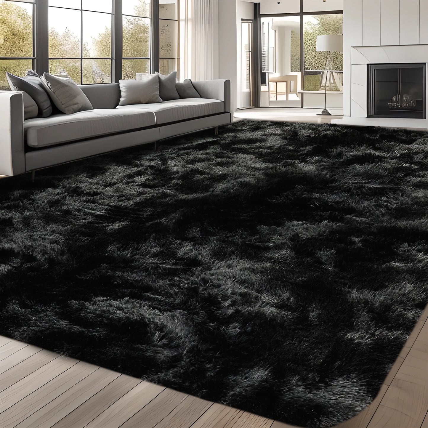 9Ft X 12Ft Area Rug, Soft Fluffy Area Rugs for Living Room Bedroom Kids Room Decor Carpet, Black