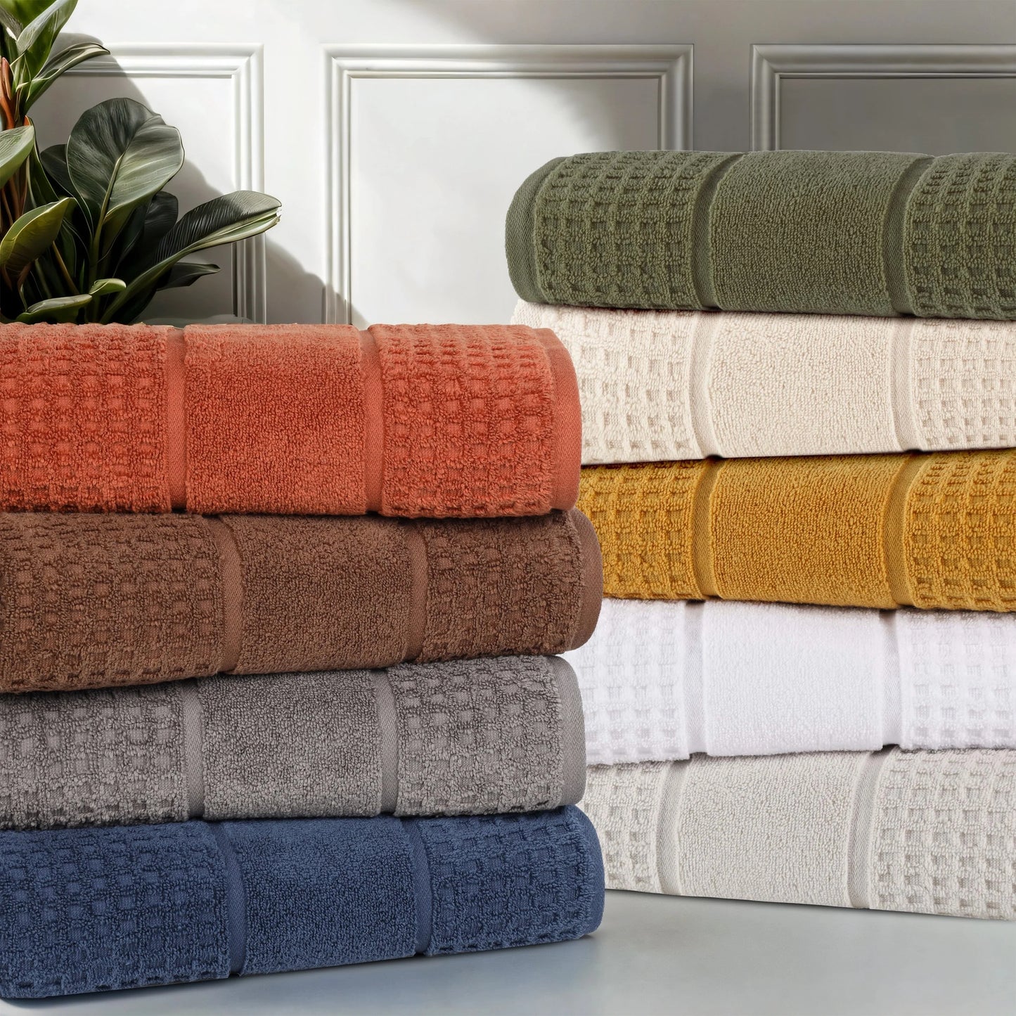 Zero Twist Cotton Waffle Border 3-Piece Towel Set, Denim Blue