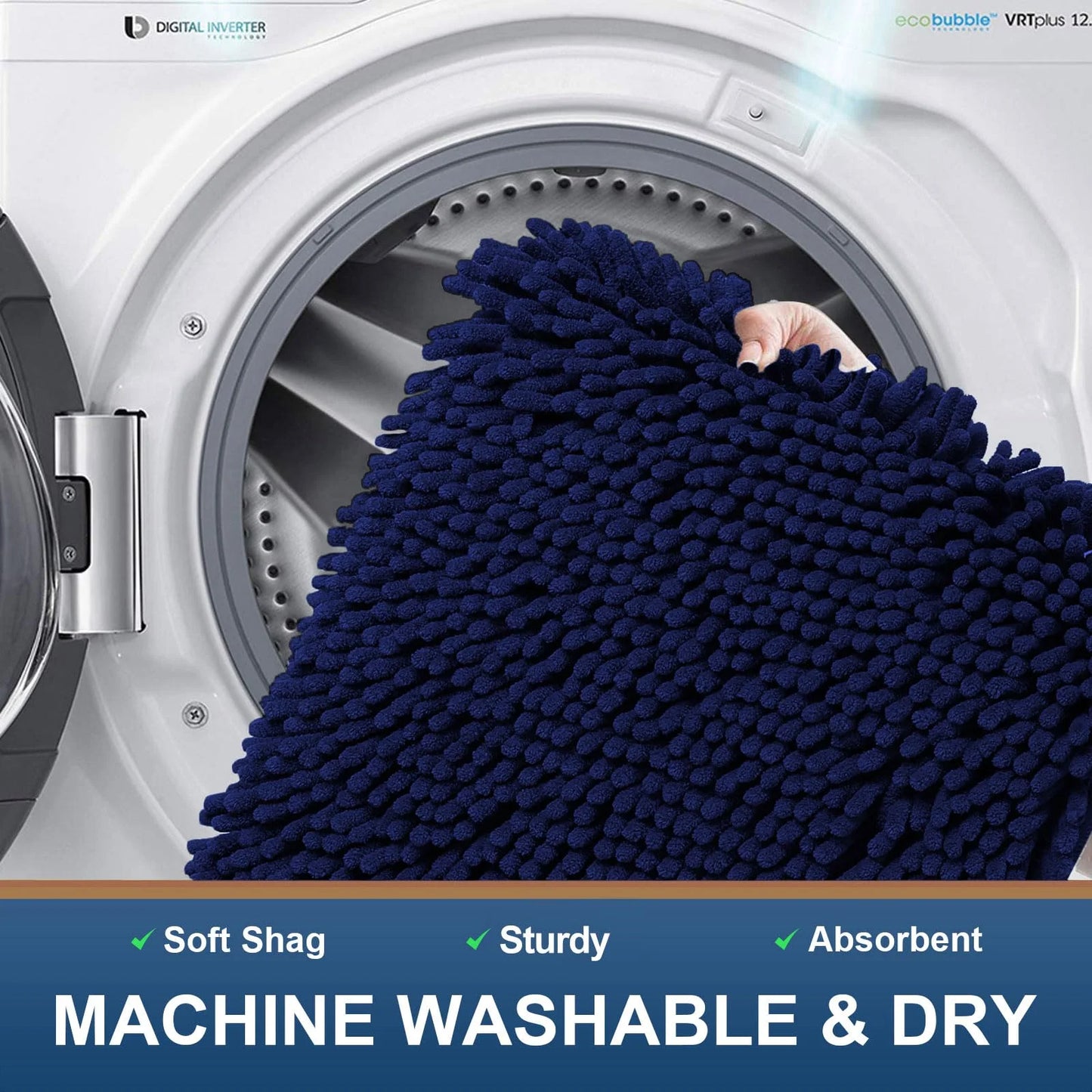 Luxury Chenille Bathroom Rugs, Extra Soft and Absorbent Bath Mat, Navy Blue, 24"X47"