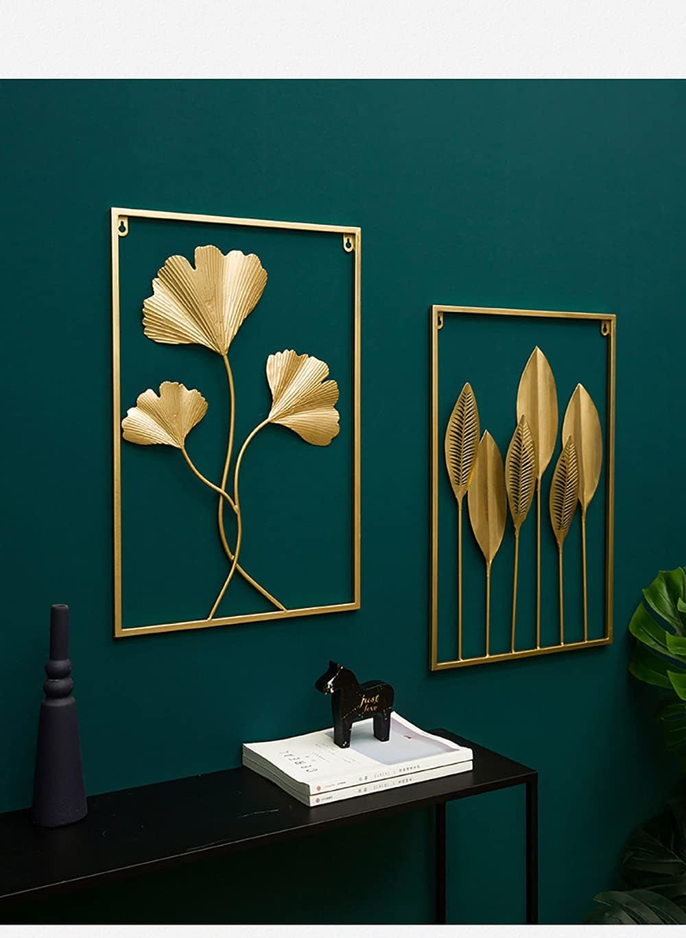 Gold Metal Wall Decor, 24" X 16" Gold Leaf Wall Decor with Frame, Golden Metal Ginkgo Leaf Wall Art Wall Sculpture for Living Room, Office, Home, Hotel