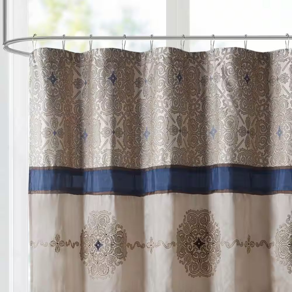 Blaine Navy 72 In. Embroidered Shower Curtain