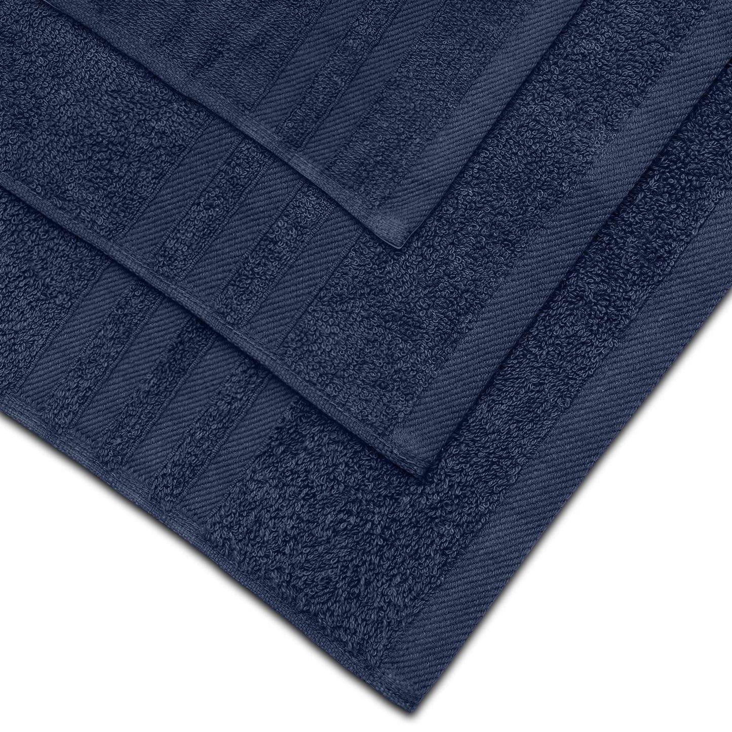 12 Piece Bath Towel Set for Bathroom - Wealuxe Collection 2 Bath Towels, 4 Hand Towels, 6 Washcloths 100% Cotton Soft and Plush Highly Absorbent, Soft Towel for Hotel & Spa - Navy
