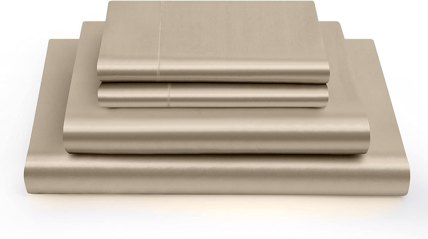 Satin Sheets Queen Size Silky Soft Satin Bed Sheets Taupe Satin Sheet Set, 1 Deep Pocket Fitted Sheet + 1 Flat Sheet + 2 Pillowcases