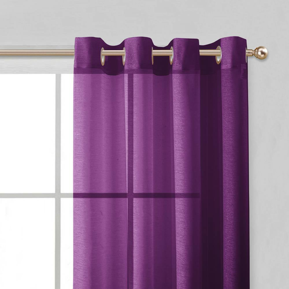 Purple Solid Grommet Sheer Curtain - 55 In. W X 84 In. L (Set of 2)