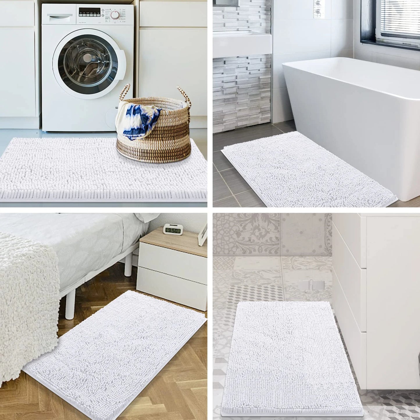 Luxury Chenille Bathroom Rugs, Extra Soft and Absorbent Bath Mat, White, 20"X30"