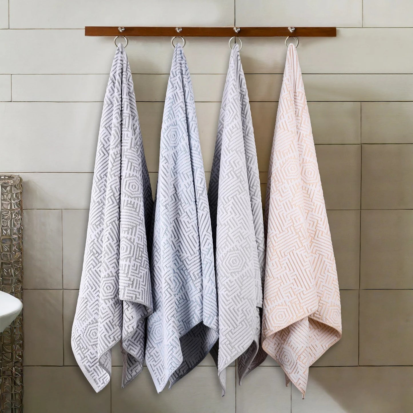 Cotton Modern Jacquard 3-Piece Towel Set, Platinum