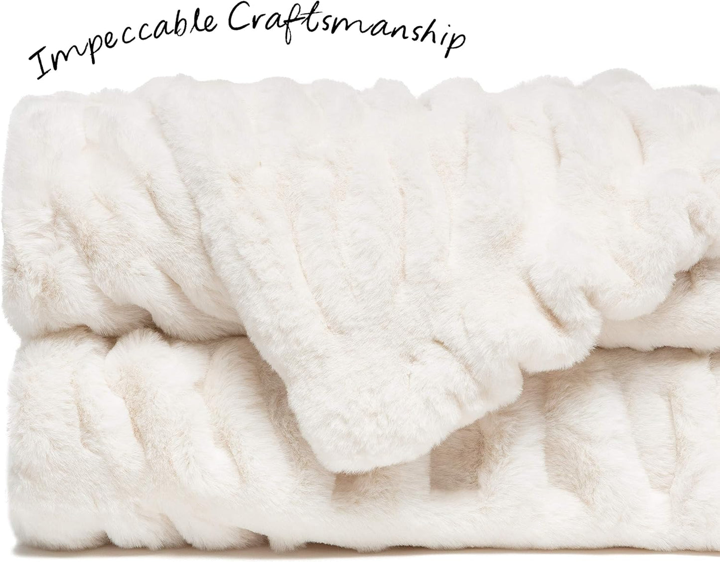 Premium Ruched Faux Fur Throw Blanket - Luxurious, Soft Reversible Mink Blanket - 50" X 65” - Cloud